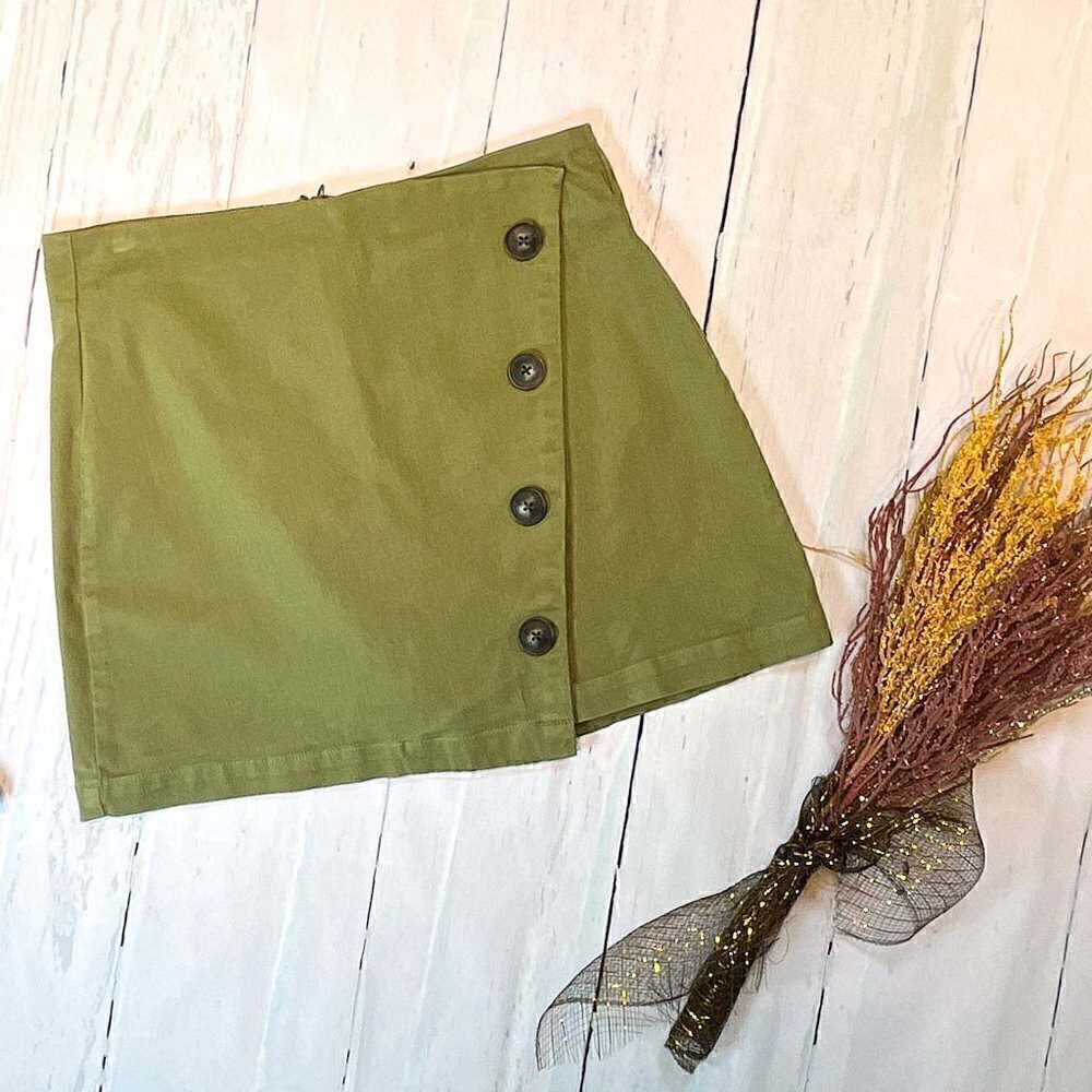 Francescas Harper Heritage Khaki Green Mini Skirt, Size: M